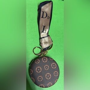 NEW Brown Monogram Bag Charm / Keychain with Gold Accents and Mirror